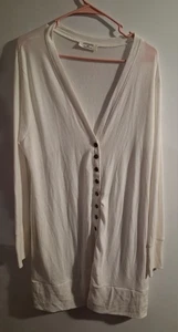 Zenana Cream Long Sleeve V-neck Button Up Tunic Blouse Sz 2X - Picture 1 of 2