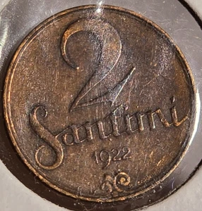 1922 Latvia 2 Santimi Foreign Coin - EXTRA FINE CONDITION! - Picture 1 of 2