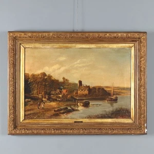 Landschaft mit Fluss Antikes Gemälde Niederlande des XIX Jhs Originelll - Bild 1 von 12