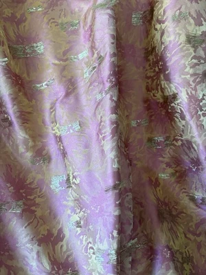 Vintage Abstract Floral Fil Coupe Gold Threads Silk Damask Fabric ~ Pink Gold - Image 1 of 4
