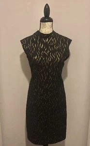 Jean Paul Gaultier Femme Black & Gold Metallic Pencil Dress Us Sz 8 - Picture 1 of 6
