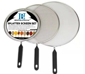 Stainless Steel Splatter Screen Guard Set of 3 - 8", 10" and 11" Cooking Shield - Picture 1 of 3