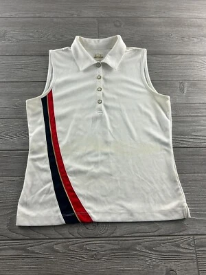 Top blanco sin mangas con cuello EP Pro Tour Tech con rayas rojas/azules/doradas pequeño Foto 1 de 4