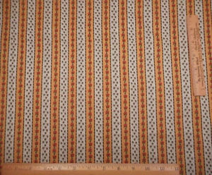 Civil War Reproduction Fabric By Yard Floral Gold Tan Stripe 1840 Cotton Vtg - Picture 1 of 2