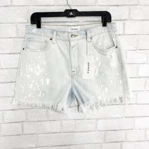 Frame Light Wash Le Slouch High Waist Raw Hem Jeansshorts Damen Taille Größe 28 - Bild 1 von 10