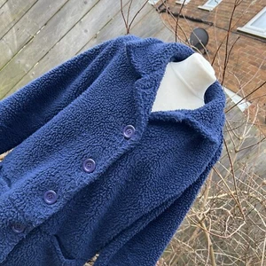 Damen Sherpa Teddybär Fleece Knopf Jacke Damart kuschelig dunkelblau - Bild 1 von 18