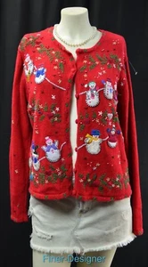 Hampshire Studio Ugly Tacky Christmas Sweater Cardigan L/S multi bead Size M VTG - Picture 1 of 6