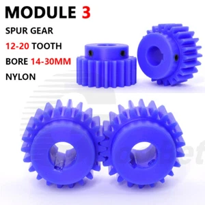 Mod 3 Spur Gear 12-20 Tooth with Step Pinion Motor Gear Bore 14-30mm Nylon Blue - Picture 1 of 14