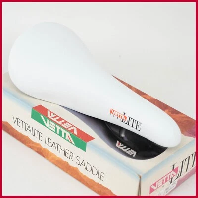 NOS VETTA LITE LEATHER WHITE VINTAGE SADDLE SEAT RACING ROAD BICYCLE BIKE OLD - Image 1 of 4