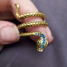 Snake Ring Brassy Coloured Metal Ring Blue Gems On Head Adjustable