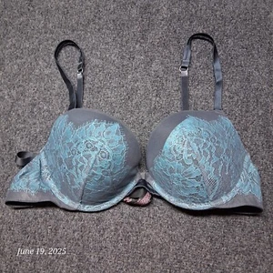 Victoria Secret Push Up Bra Women Size 36 C Blue Lace - Picture 1 of 6