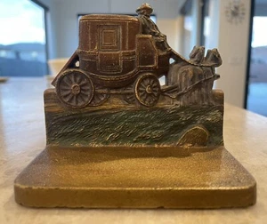 Antico Bradley Hubbard B&H Stagecoach bronzo ghisa bookend - Foto 1 di 7