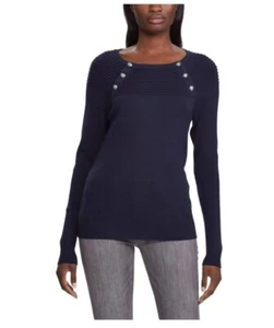 RALPH LAUREN TENISHA LONG SLEEVE RIBBED SWEATER LOGO BUTTON DETAIL, NAVY XL $99 - Picture 1 of 6