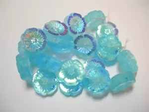 10 beads - Stunning! Light Blue AB Czech Glass Flower Beads 14mm - Picture 1 of 2