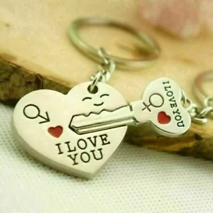 Romantic Gift For Her Him I Love You Keyring Heart Key Lover Couple Key Ring UK - Picture 1 of 5