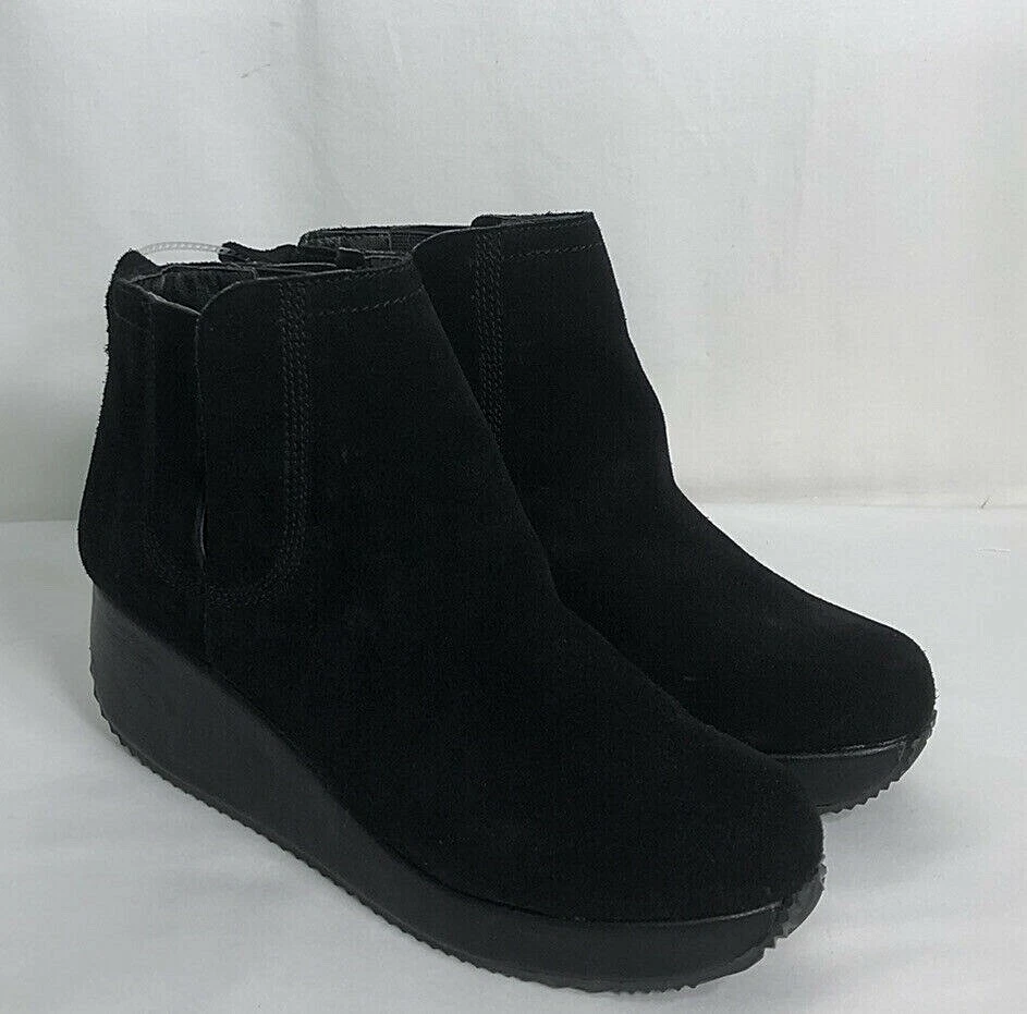  Botines volátiles para mujer 8,5 cuero gamuza plataforma plana cuña negra  Foto 1 de 4