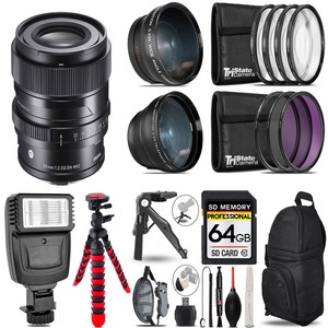 Sigma 65mm f/2 DG DN Contemporary Lens Sony E -3 Lenses+Flash +Tripod-64GB Kit