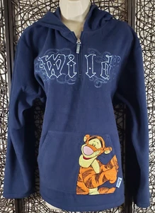 FELPA CON CAPPUCCIO PULLOVER VINTAGE DISNEY DONNA 1/4 ZIP WILD TIGGER XL BLU anni 90 RICAMATA - Foto 1 di 9
