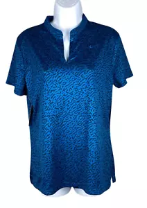 Camisa Nike Golf Sin Cuello en V Manga Corta Mujer Mediana Azul Estampado Guepardo - Imagen 1 de 9