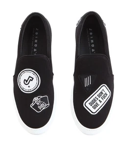 Zapatos para hombre Joshua Sanders con logotipo negro camiseta parche sin cordones talla 39 hechos en Italia - Imagen 1 de 5