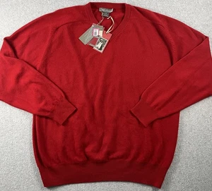 Daniel Cremieux Luxury 100% Cashmere Maglione Uomo XL Pullover Scollo a V Rosso NUOVO CON ETICHETTE - Foto 1 di 12