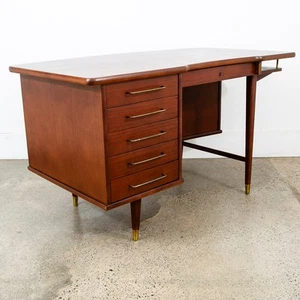 Mid Century Danish Modern Desk 6 Drawer Teak Cabinet Wood Office Executive Mcm - Picture 1 of 12