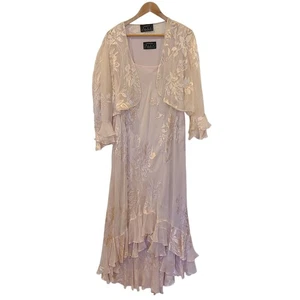 Vintage Alex Evening Fairy Pink Maxi Bias Dress Silk Dress XL Sheer Sequins Bolero - Bild 1 von 10
