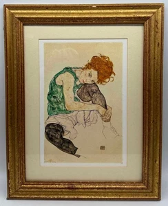 Gerahmter Druck sitzende Frau mit gebogenen Knien des österreichischen Künstlers Egon Schiele - Bild 1 von 6