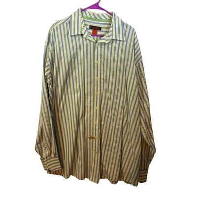 Camisa NYNE Para Hombre Talla 2XLT Alta Abotonada Manga Larga Rayas Azul Verde Foto 1 de 4