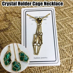 Silver Color Crystal Holder Cage Necklace Copper Stone Holder Necklace Party - Picture 1 of 15