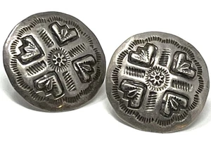 Vintage Signed BJ Navajo Sterling Silver Round Concho Earrings Barbara Johnson - Picture 1 of 6