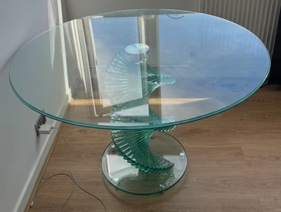 MODERN ROUND GLASS DINING TABLE WITH SCULPTURAL SPIRAL BASE 1200mm (120cm) - Image 1 of 4