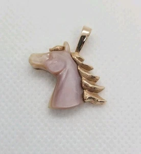 Kabana Horse Pendant 14K Rose Gold Pink Mother of Pearl Equestrian Charm Rare - Picture 1 of 11