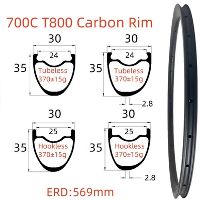 Rodas de bicicleta de estrada 700C aro de carbono freio a disco sem câmara/sem gancho - Imagem 1 de 4
