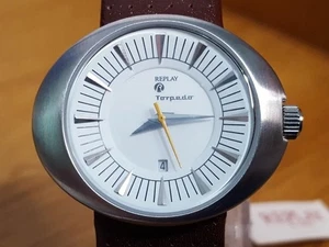 Reloj Hombre Vintage Estilo Retro Replay Torpedo Cuero Marrón Plateado Fecha RW5201BH - Imagen 1 de 9