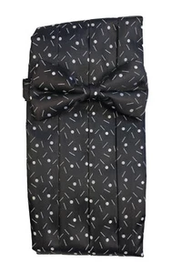 Men's Patterned Black Cummerbund & Bow Tie Set Retro Pre-Tied & Adjustable - Picture 1 of 1