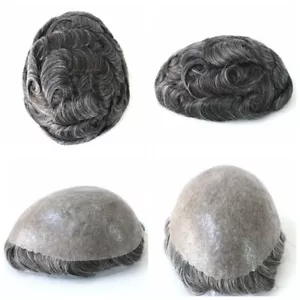 Mens Human Hair Replacement System Medium Poly Skin Toupee Wig Hairpiece #1B30 - Picture 1 of 8