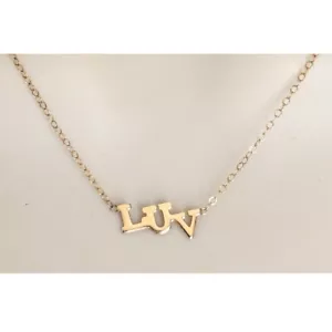Adorable 14k Solid Yellow Gold LUV Pendant Necklace 15.5" - Picture 1 of 11