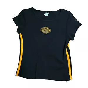 Harley-Davidson T-Shirt Damen Medium Schwarz Crop 90’s Myrtle Beach Vintage - Bild 1 von 6
