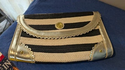 Pastel de barro - Paja a rayas - Bolso sin asas sobre - Negro tostado y dorado Foto 1 de 4