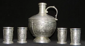 SKS 95% ZINN PEWTER Schnapps Decanter & 4 Shot Glasses ~ Made in Germany - Picture 1 of 7