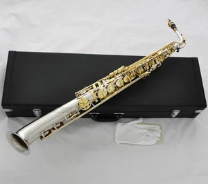 Professional JINBAO Straight Eb Alto Saxophone Silver/Gold curved bell sax +Case - Foto 1 di 8