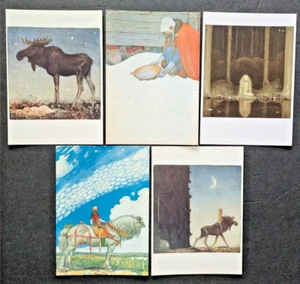 LOT Set of 5 John Bauer Postcards Trolls Lady Horse Moose Sweden Fairy Tale - Picture 1 of 3
