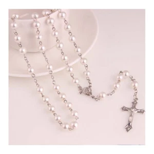 ROSARIO DONNA CROCIFISSO UOMO COLLANA BRACCIALE MODA ACCIAIO ARGENTO gd - Foto 1 di 9