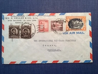 Philippines 1940th air mail RED CROSS cover with WW2 VICTORY franking - Изображение 1 из 2