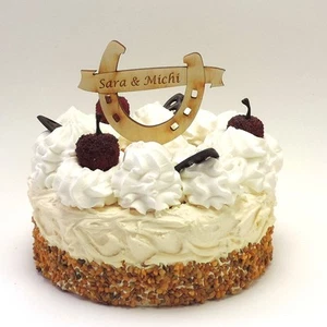 Geschenk zur Hochzeit Hufeisen mit Banner Stecker für Blumen, Torten, Kuchen - Bild 1 von 5