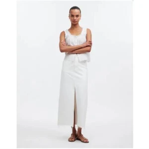 Madewell Tile White The Rilee Denim Front Slit Midi Skirt Size 27 - Bild 1 von 14