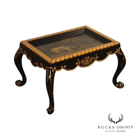 Italian Louis XV Style Ebonized and Partial Gilt Coffee Table Cover