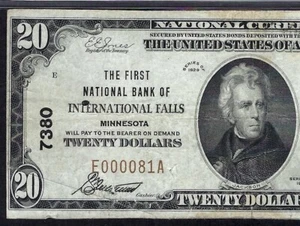 🇺🇸MN 1929 $20 ♚♚INTERNATIONAL FALLS, MINNESOTA♚♚PMG VERY FINE 25 HARD TO FIND! - Picture 1 of 3