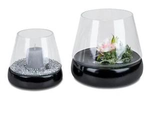 2er Set Windlichter BLACK schwarz 19 + 24cm Keramik mit Glasaufsatz Formano - Bild 1 von 1